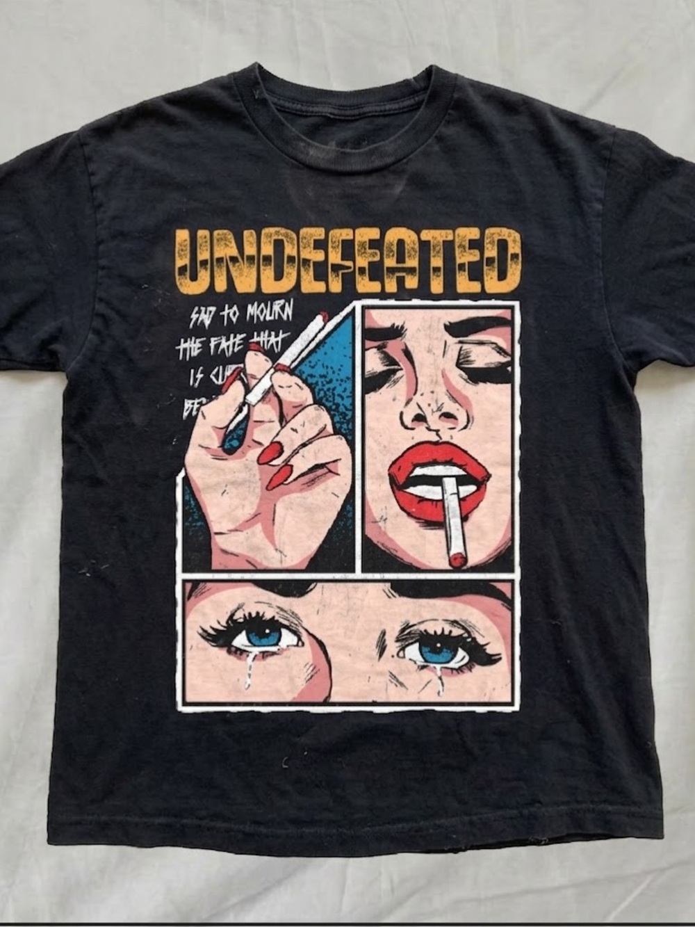 Gildan Black 'Undefeated' Comic Pop Art Tee with Red & Blue Accents